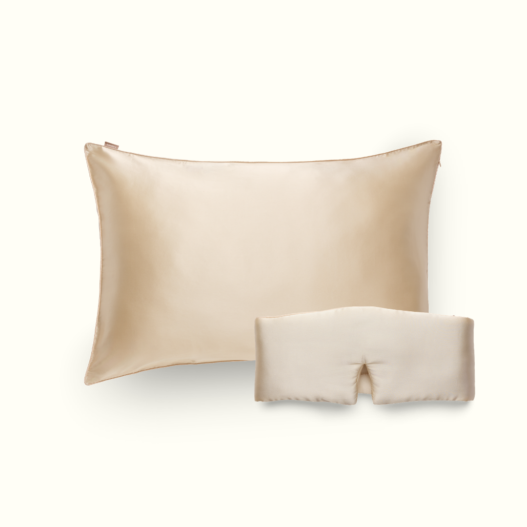 Sleep pack - 100% silk pillowcase and deep sleep mask - Champagne