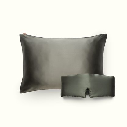 Sleep pack - 100% silk pillowcase and deep sleep mask - Sage green