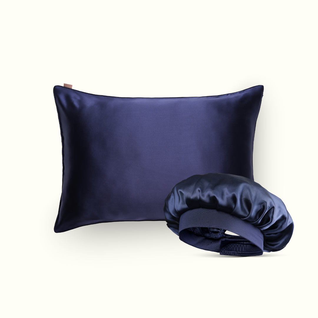 Hair pack - 100% silk pillowcase and nightcap - Midnight Blue