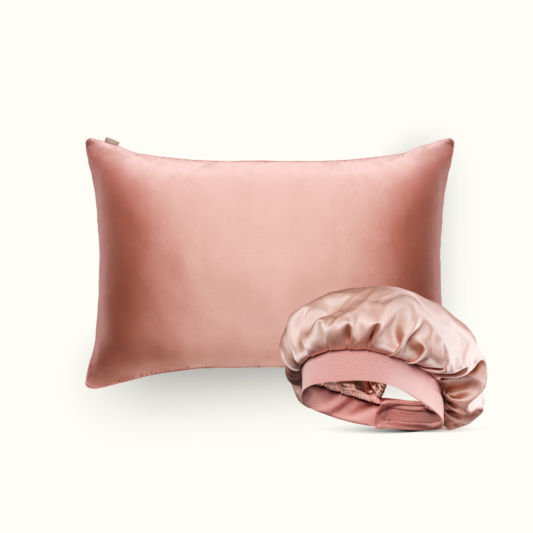 Hair pack - 100% silk pillowcase and nightcap - Rosewood