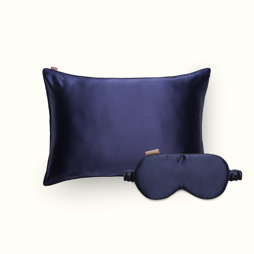 Discovery pack - 100% silk pillowcase and sleep mask - Midnight blue