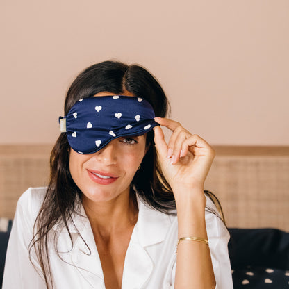 100% Pure silk sleep mask - Blue Heart Cream