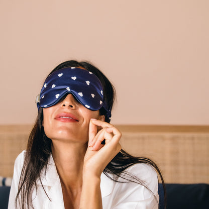 100% Pure silk sleep mask - Blue Heart Cream