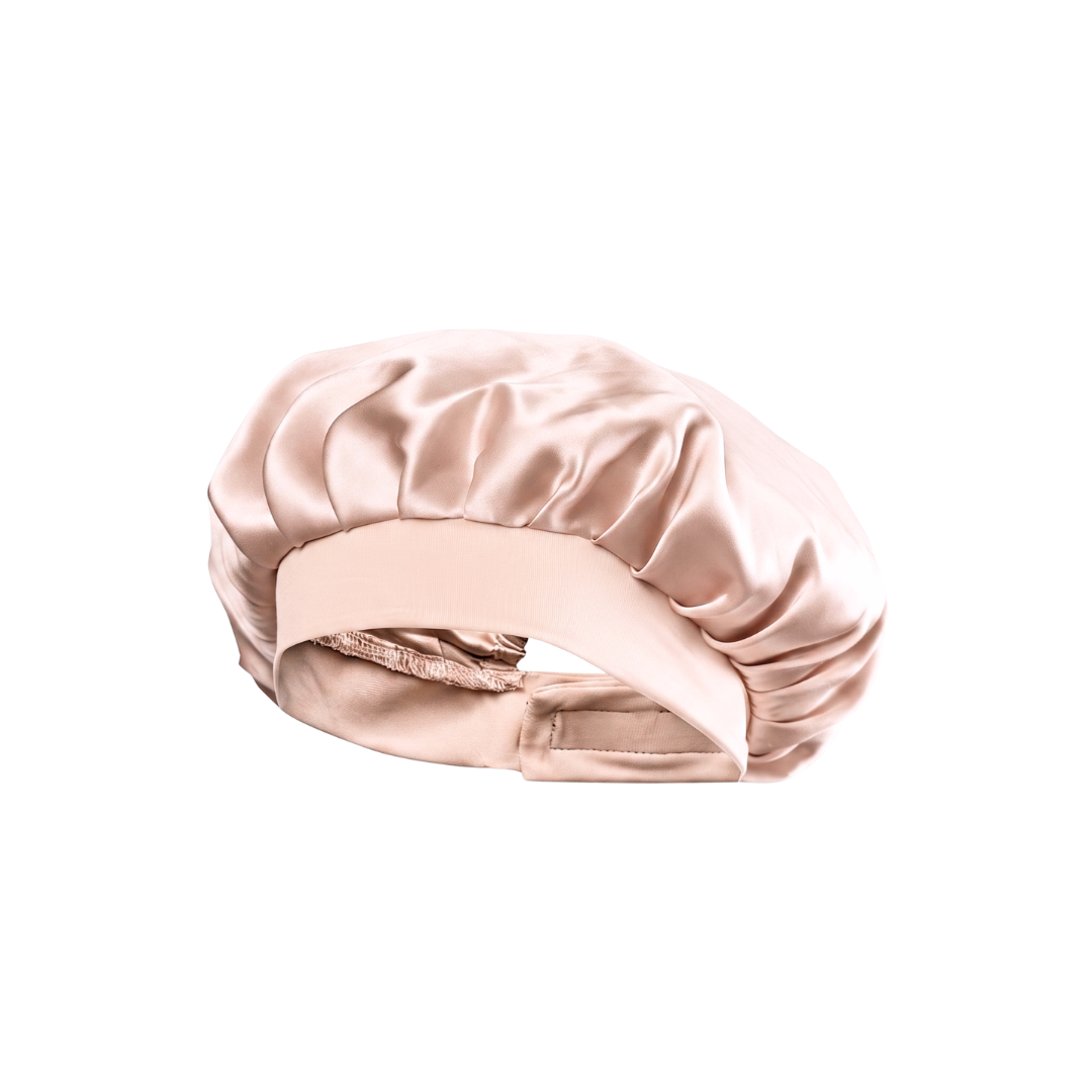 Bonnet de nuit en soie - Rose poudré