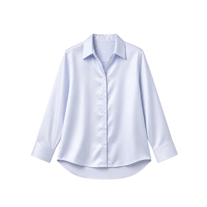 100% Pure Mulberry Silk Oversized Shirt - Blue Stripes
