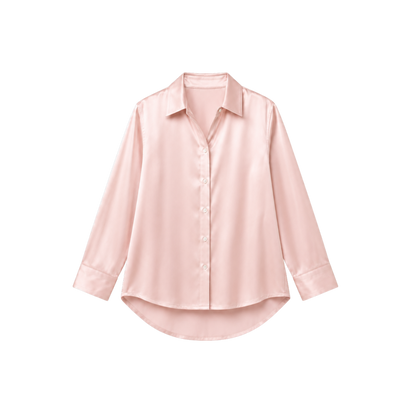 100% Pure Mulberry Silk Oversized Shirt - Powder Pink