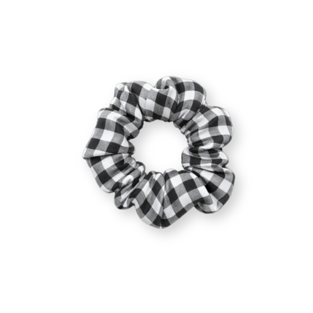 100% pure silk scrunchie - Medium - Black Gingham