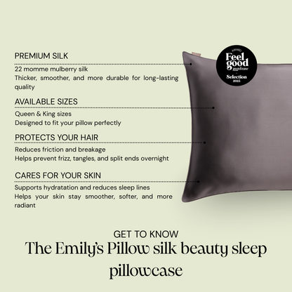 100% Mulberry Silk Pillowcase - Intense grey