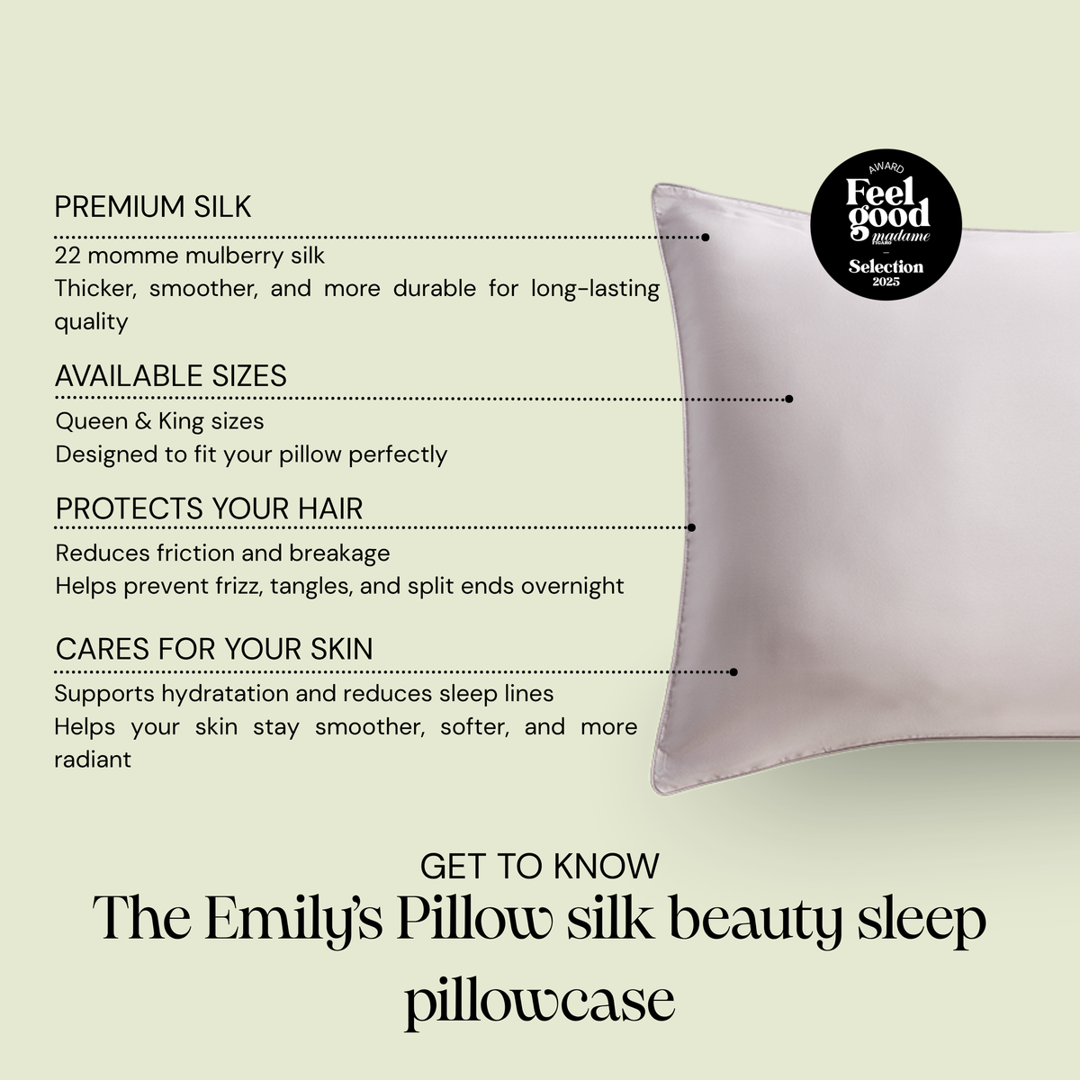 100% Mulberry Silk Pillowcase - Pearl grey