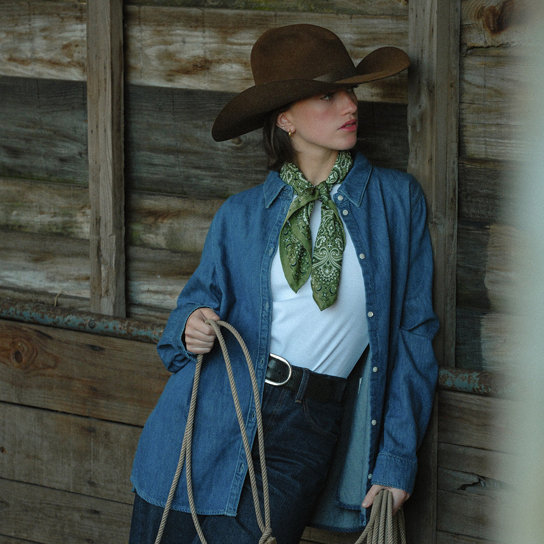 100% pure silk scarf - Green Bandana