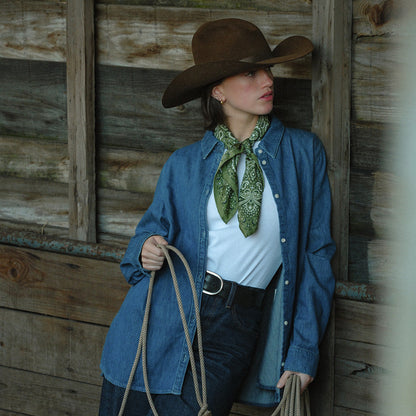 100% pure silk scarf - Green Bandana
