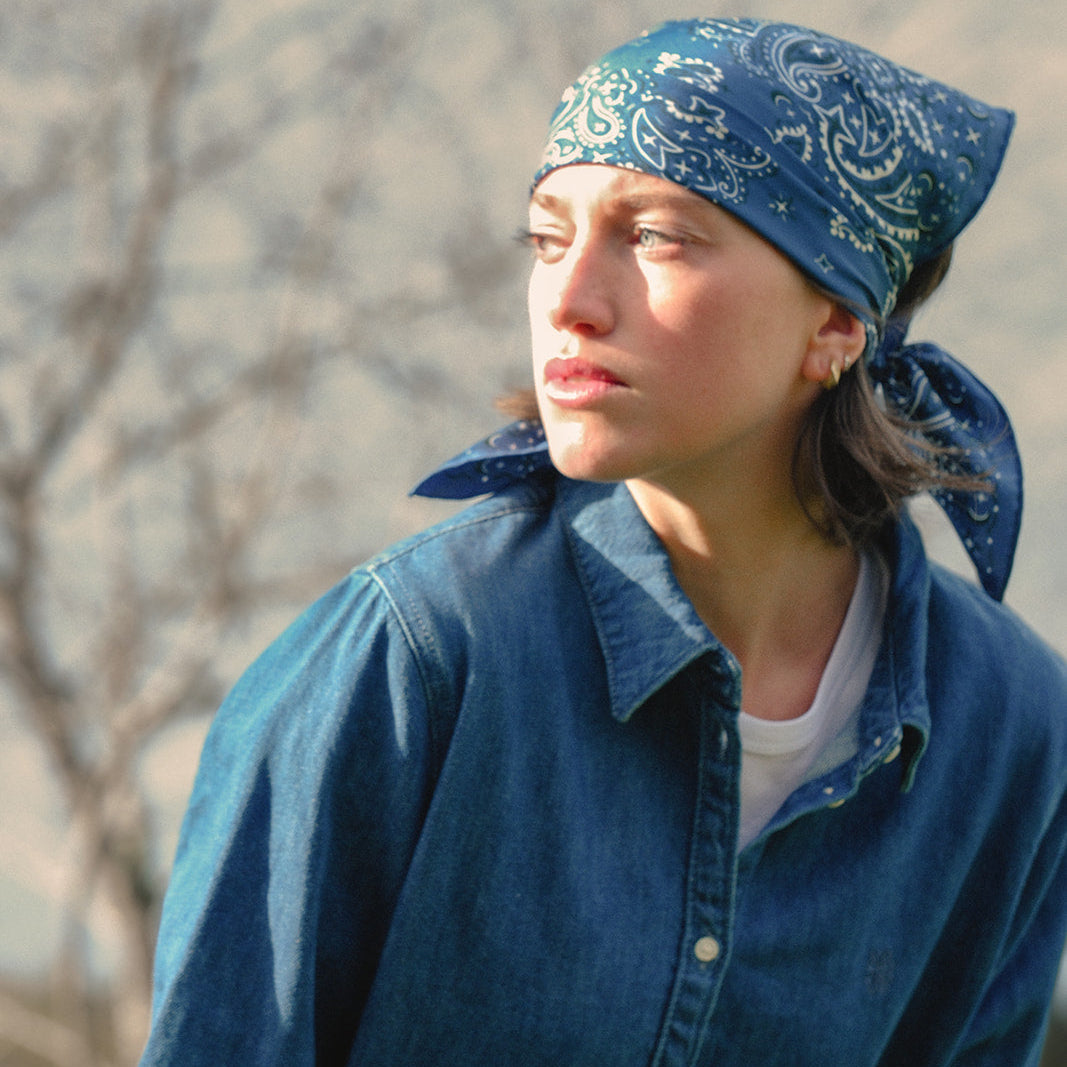 100% pure silk scarf - Blue Bandana
