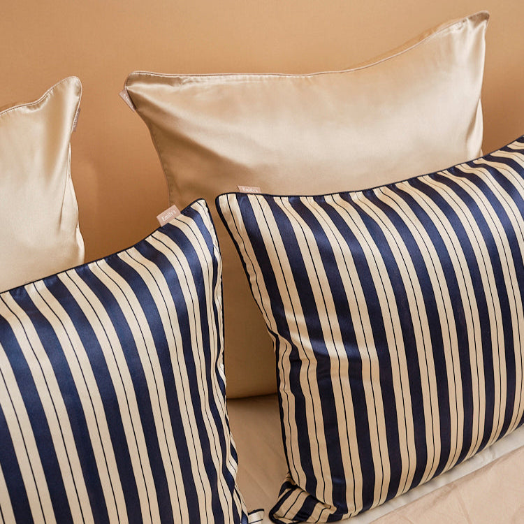 100% Mulberry Silk Pillowcase - Dark blue stripe