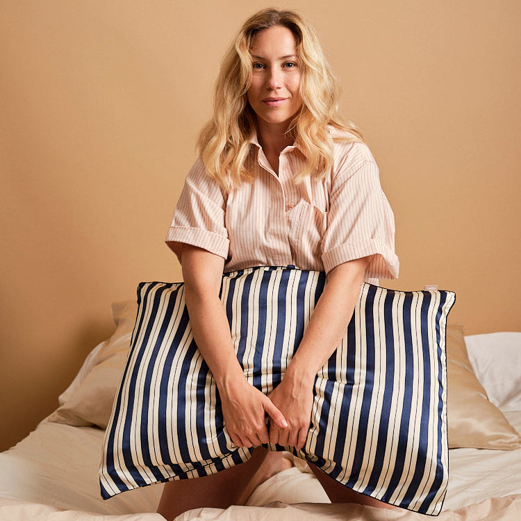 100% Mulberry Silk Pillowcase - Dark blue stripe