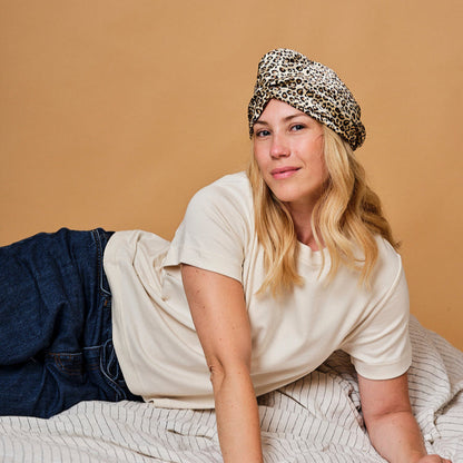 100% Pure Mulberry Silk Turban - Léopard