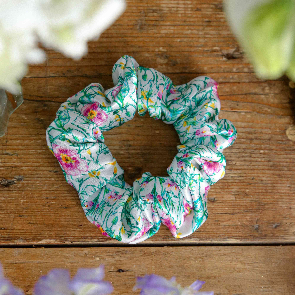 100% Pure Silk Scrunchie - The Medium - Botanical Tracery