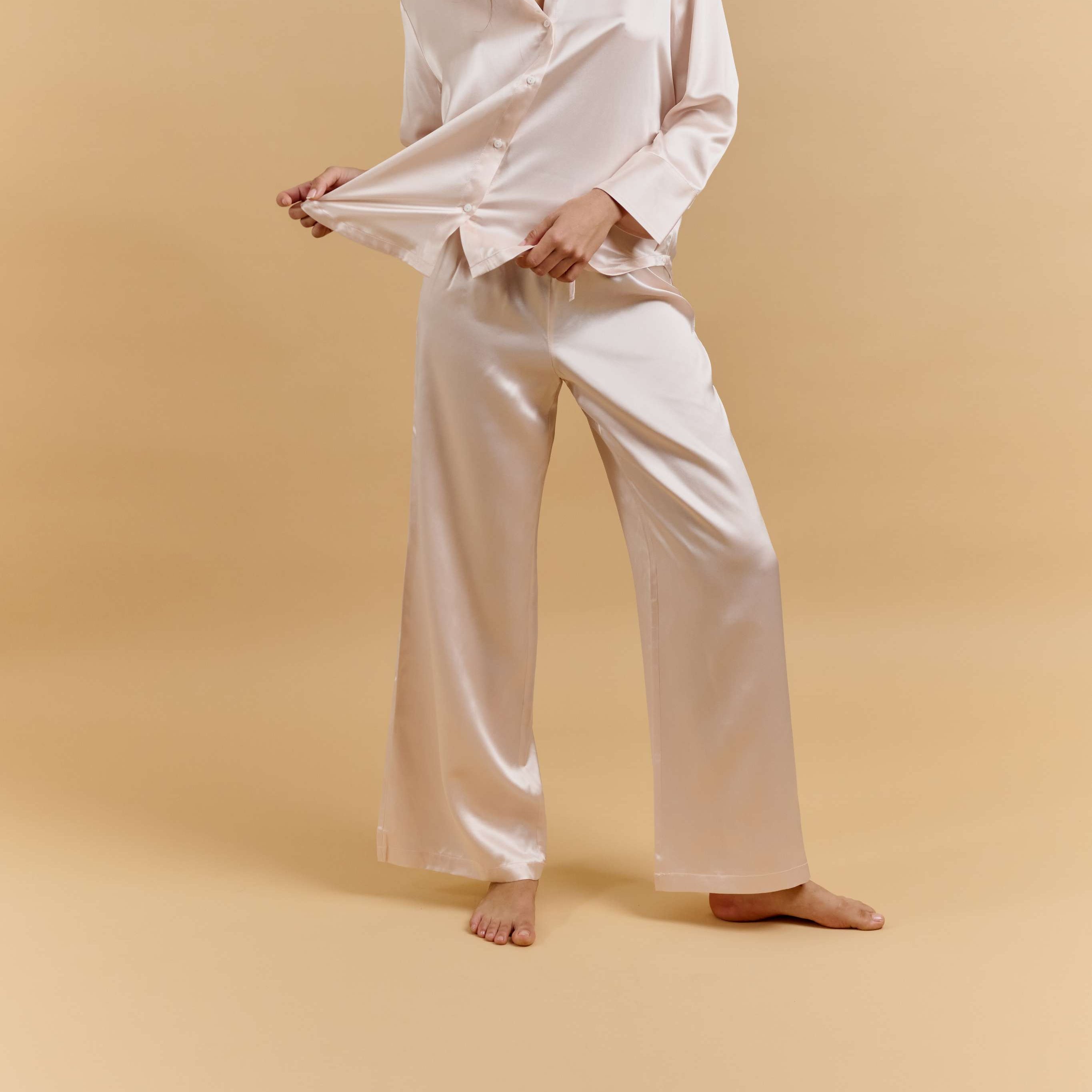 100% Pure Mulberry Silk Oversize Pants - Powder Pink