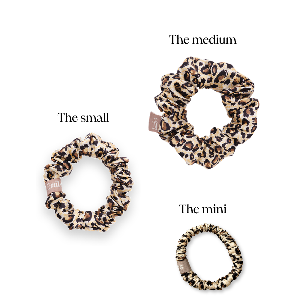Set of 3 100% Pure Silk Scrunchies - The Mini, The Small, The Medium - Léopard