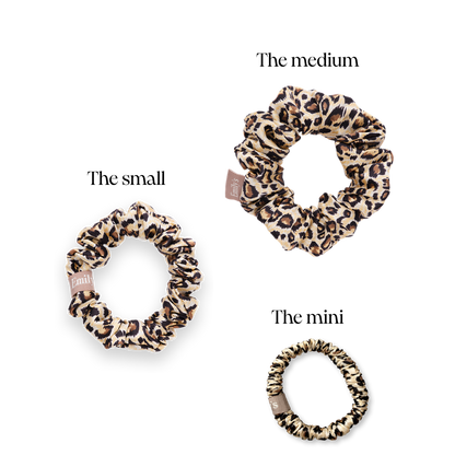 Set of 3 100% Pure Silk Scrunchies - The Mini, The Small, The Medium - Léopard