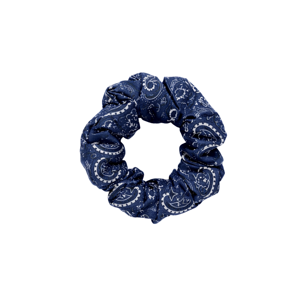 Chouchou 100 % soie pure - Taille M - Motif bandana bleu